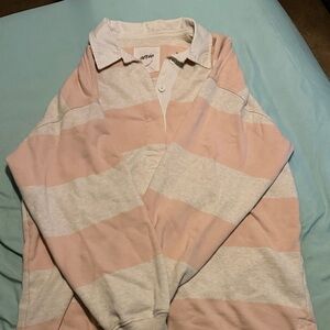 Aerie Pink and White Striped Rugby Top